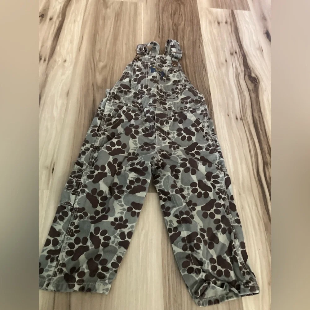 Oshkosh B'Gosh 18 months Vestbak Overalls Brown Dog Paw Print Camouflage Camo